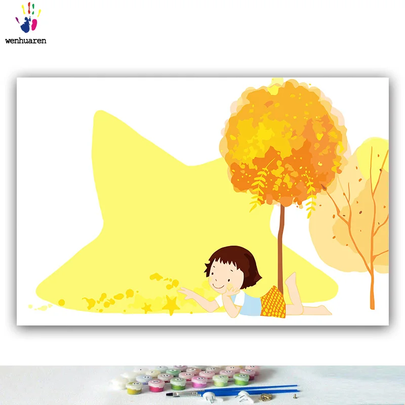 DIY картинки для раскраски по номерам с цветами осень девушка звезды иллюстрация