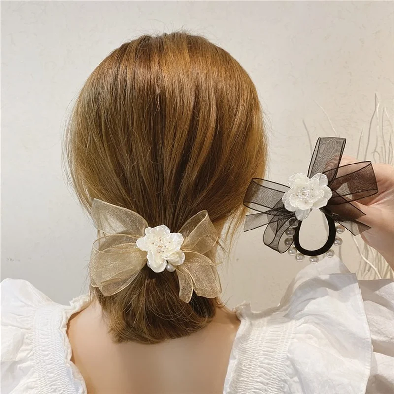 

Organza fragrance pearl hair rope hair ring Korea sweet sun flower head rope girl tie head rope rubber band hair accessories