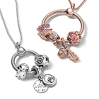 Ожерелье серебряного цвета с круглым кулоном, ожерелье сделай сам, Очаровательная бижутерия для женщин, подарок, подвеска подходит для оригинального бренда, ювелирные изделия, подарки