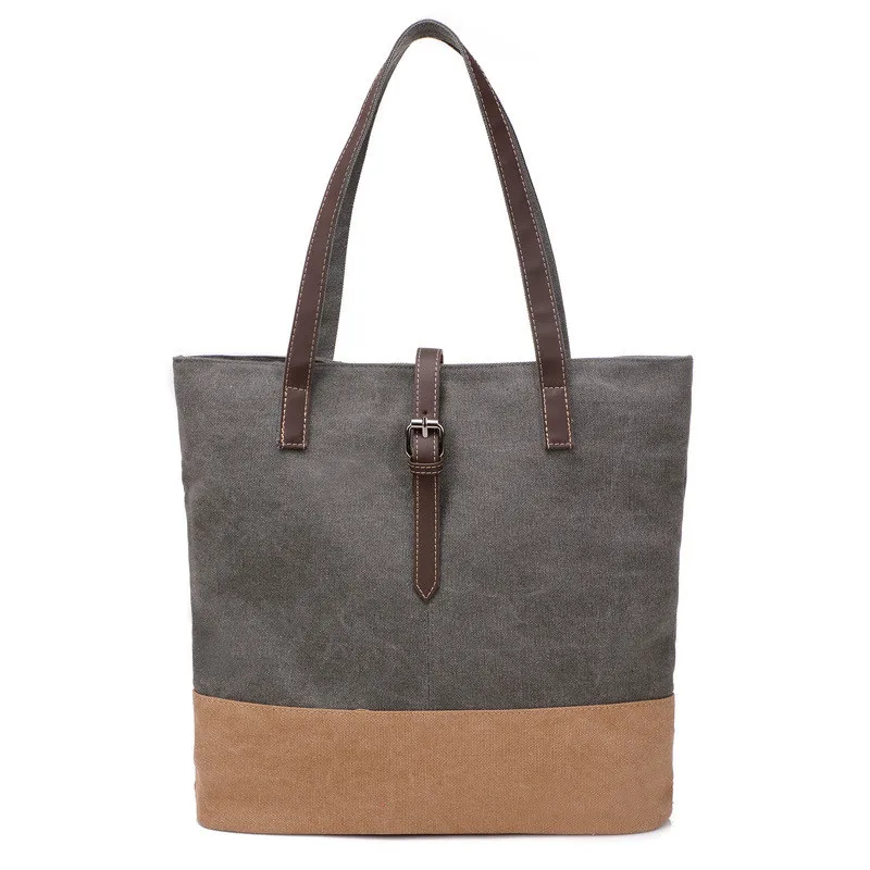 

fashion custom women's canvas bag Korean version women's contrast splicing shoulder bag portable large capacity bag