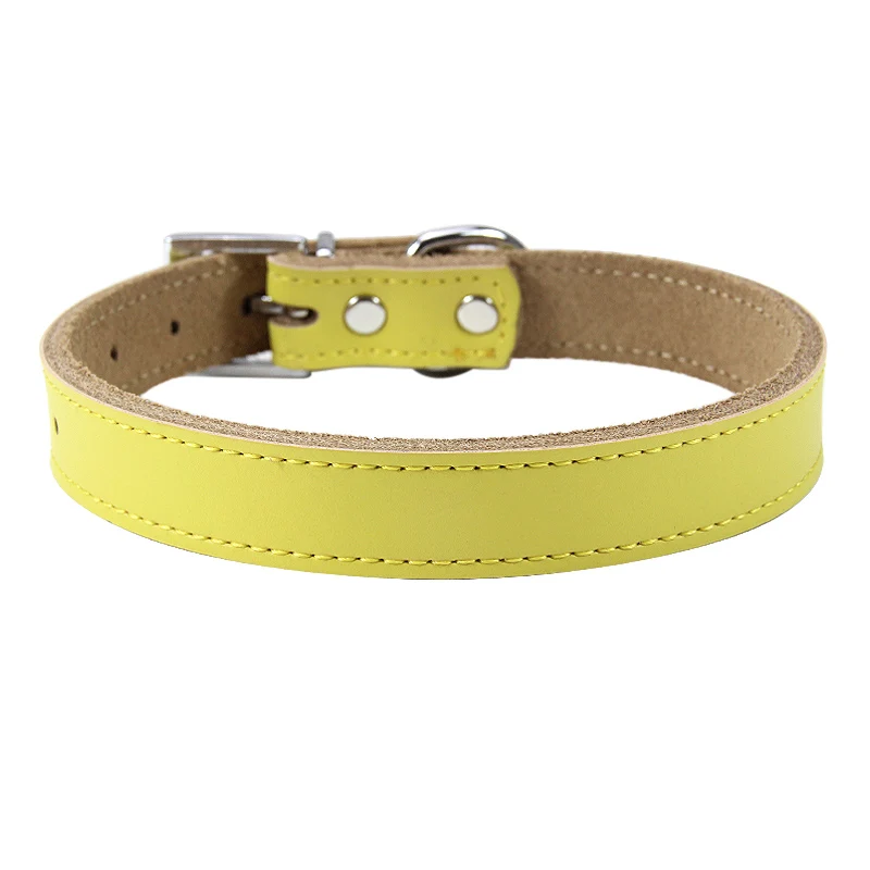 Yellow Dog Collar XS-XL ошейник для собак из натуральной кожи с подкладкой из микрофибры, регулируемые ошейники для маленьких и средних собак, чихуахуа, щенка, ошейник - Цвет: Yellow Dog Collar