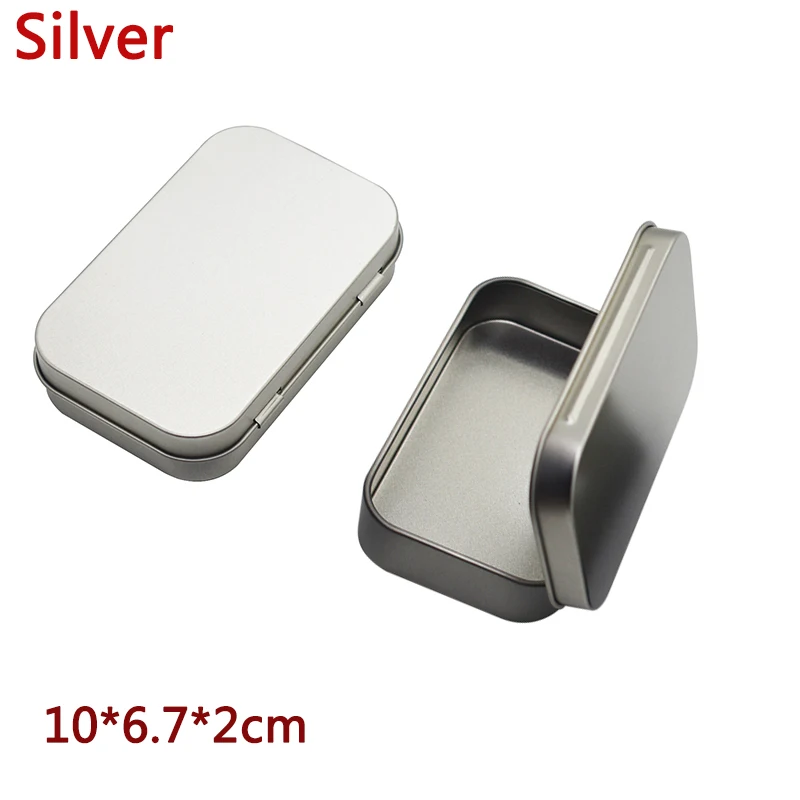 

Storage Kit Tin Hinged Silver Small Empty Plain Metal Storage Bit Box Case Organizer For Money Coin Candy Keys