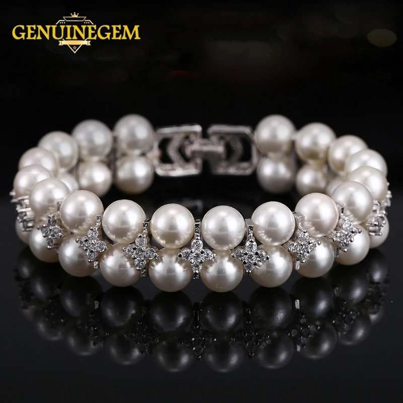 Женский браслет из серебра 925 пробы с пресноводным жемчугом|Гибкие и жесткие