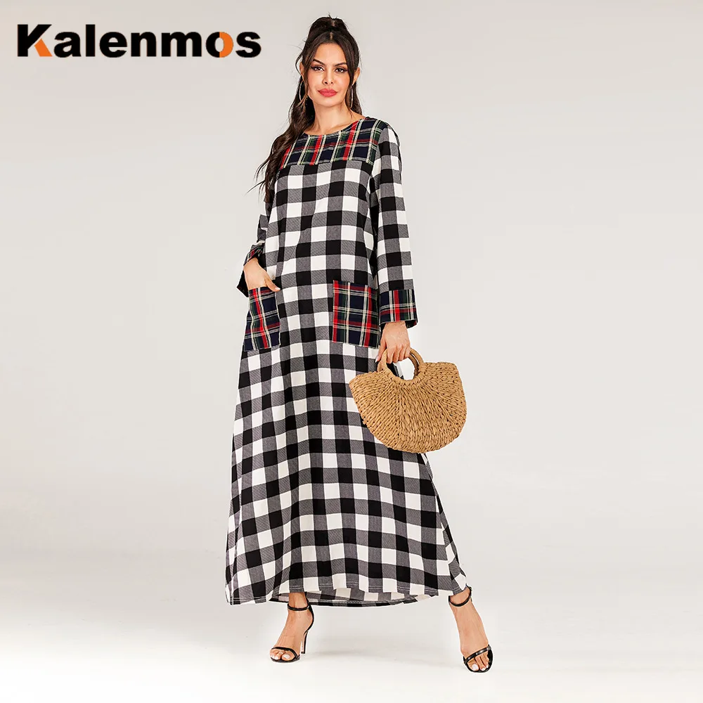 Женское клетчатое кимоно с длинным рукавом трапециевидной формы|Женские платья|
