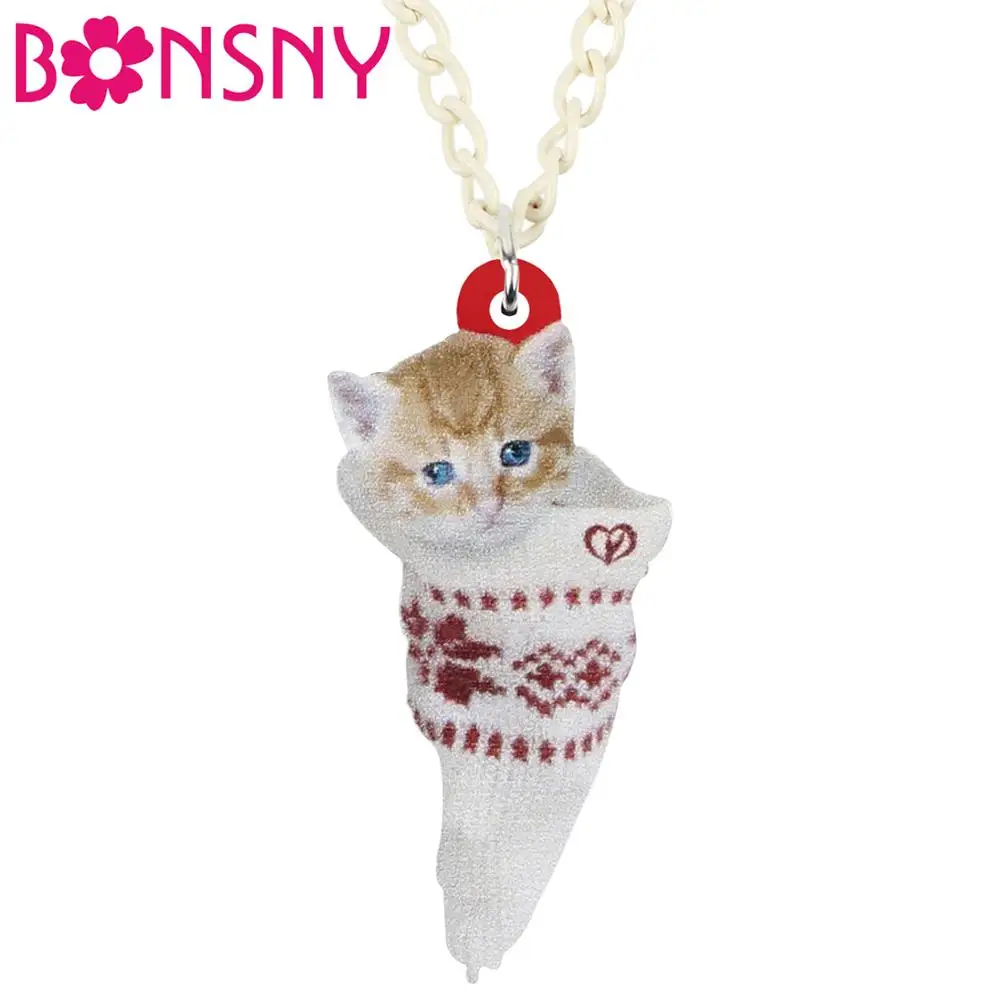 Bonsny акриловые рождественские носки короткие волосы кошка котенок ожерелье