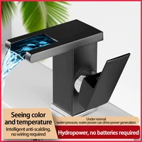 new led luminous basin faucet water temperature control discoloration copper waterfall table washbasin bathroom sink mixer tap
