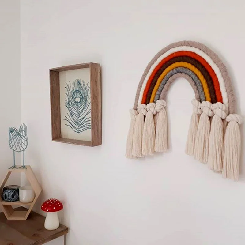 New Home Decoration Accessories Rainbow Hand Woven Nordic Fresh and Simple Children's Clothing Hanging Wall Decoratio | Дом и сад