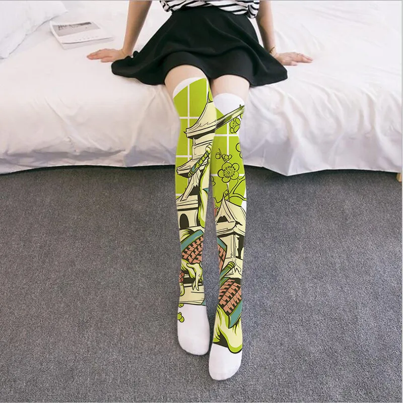 Женские летние тонкие чулки сексуальные модные Гольфы выше колена с принтом