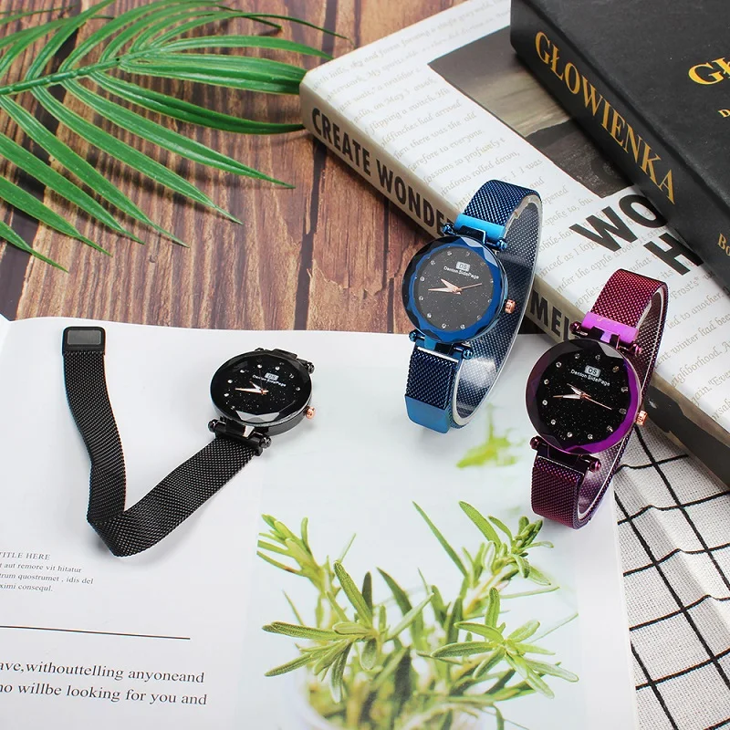 Часы женские кварцевые с магнитным сетчатым браслетом люксовые наручные со