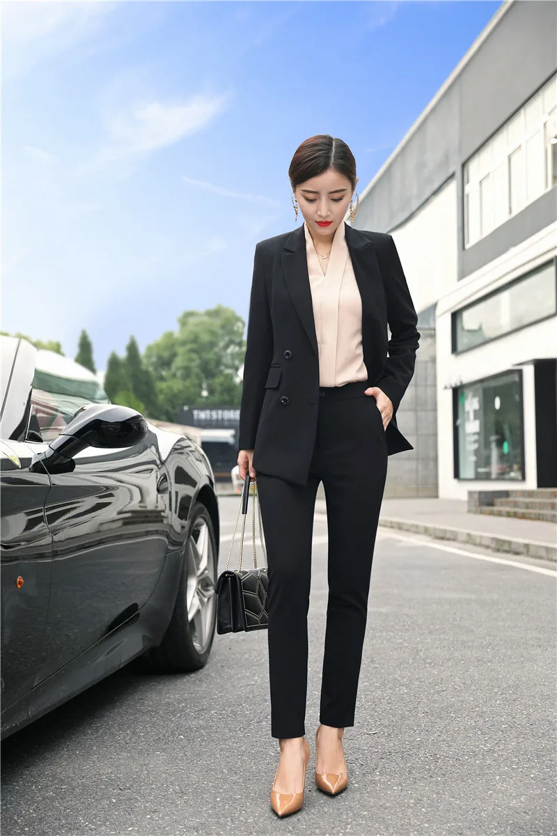 High quality women's suits white pants suit autumn and winter slim double-breasted jacket blazer Female office wear