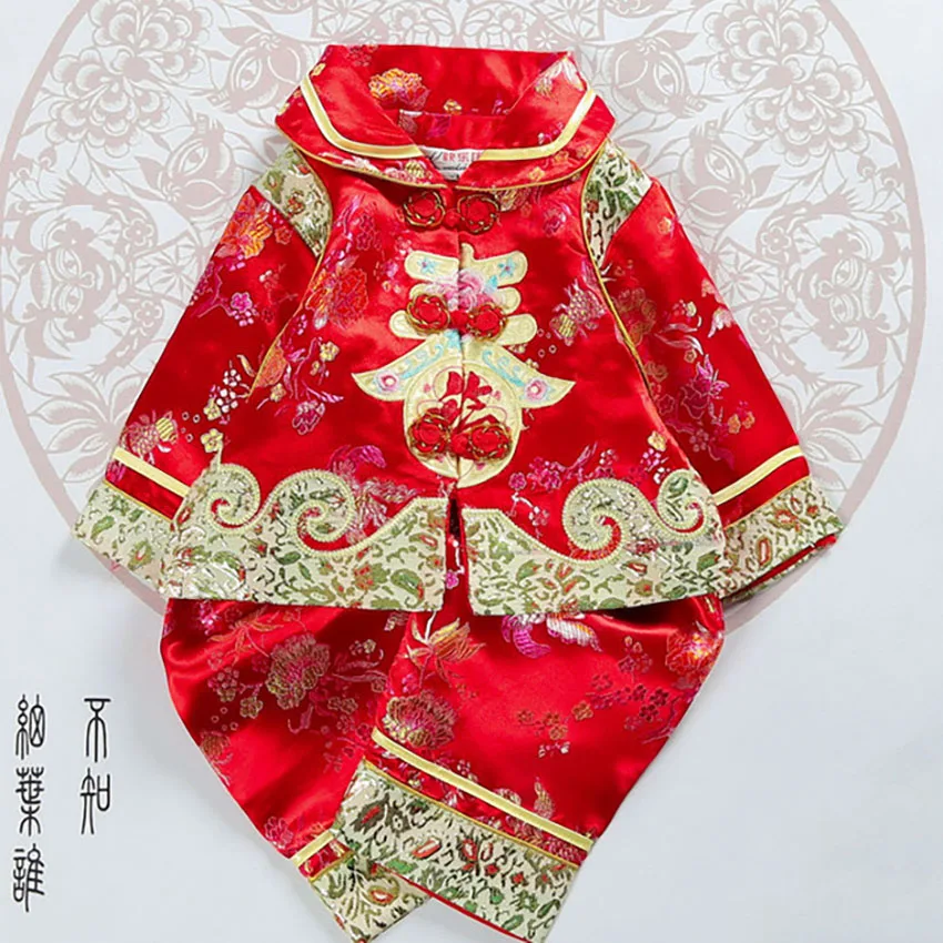 

Floral Infant Traditional Chinese Clothes Baby Girl Boy Tangsuit Party Asian Halloween Costumes Clothing Suit Retro Costume