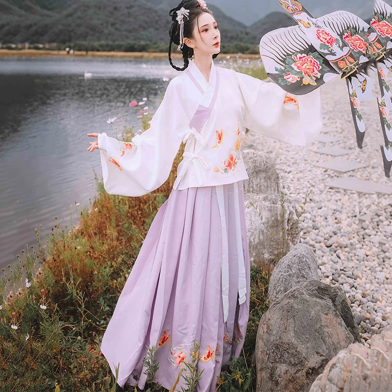 Традиционный китайский Hanfu для женщин тонкая вышивка топы Юбки династии Тан Цин представление одежда Народный танцевальный костюм DN4125
