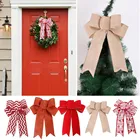 Банты для елки 5 цветов, украшения с бантом из красного хлопка и льна для рождественской елки, венка, окна, праздника, комнатного и уличного декора