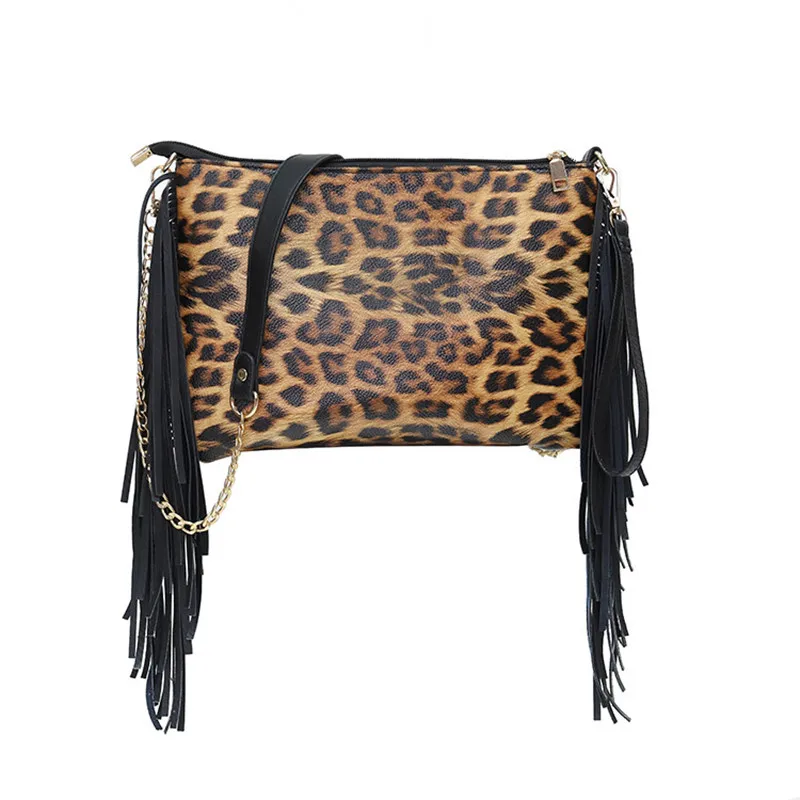 New Vintage Tassel Shoulder Bag leopard pattern hand bag women's clutch shoulder messenger female big | Багаж и сумки