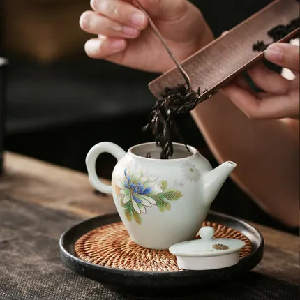 Jingdezhen Enamel Ceramic Teapot Liner Silvering 999 Sterling Silver Ru Kiln Single Pot Kungfu Black Tea Da Hong Pao Teaware | Дом и сад