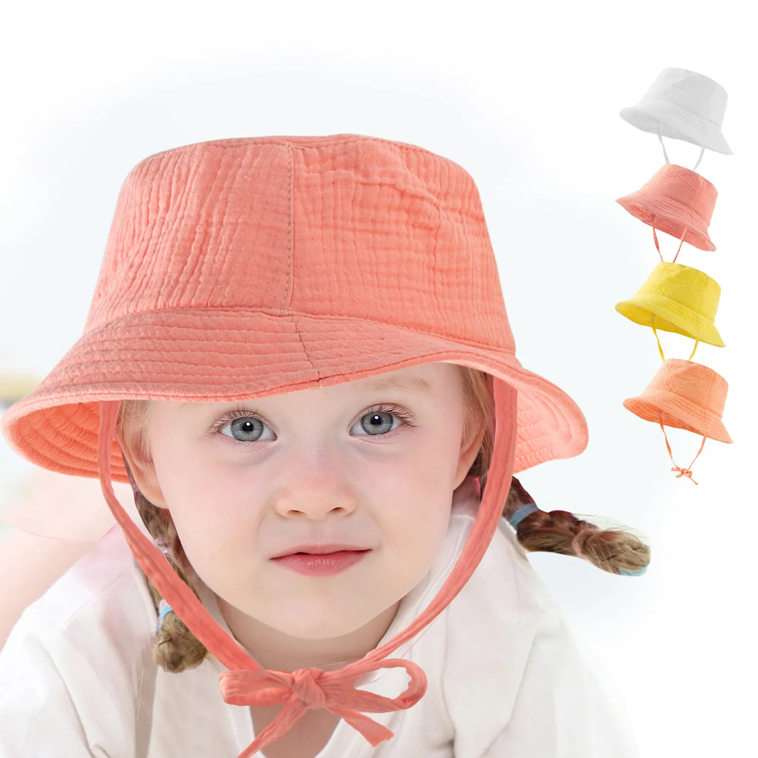 

New Children Summer Autumn Bucket Hat 4 Solid Color Kids Fisherman Hat For Unisex 1-8 years Parent-child Outdoor Sun Caps 2pcs