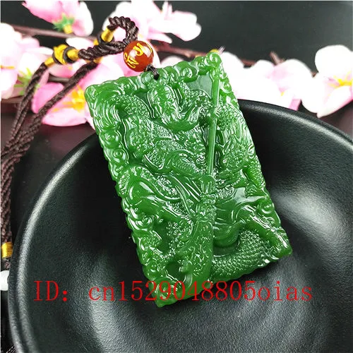 Natural Green Chinese Jade Dragon Warrior Pendant Necklace Fashion Accessories Charm Jewelry Carved Pixiu Amulet Gifts for Women | Украшения