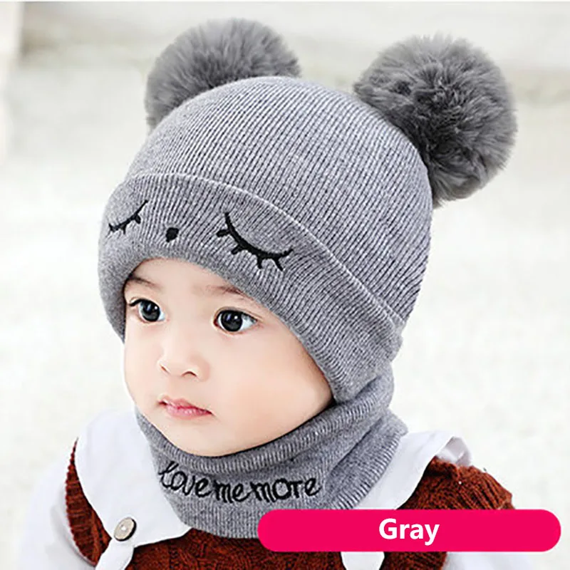 eyes grey Комплект из 2 предметов Детский набор из шапки и шарфа с рисунком кошки медведя теплые вязаные свитера для девочек зимняя шапка Кепки мама детские шляпы кепки для девочек, мальчиков вязаная крючком для девочек, для мальчиков шапочки; сезон осень - Цвет: eyes grey
