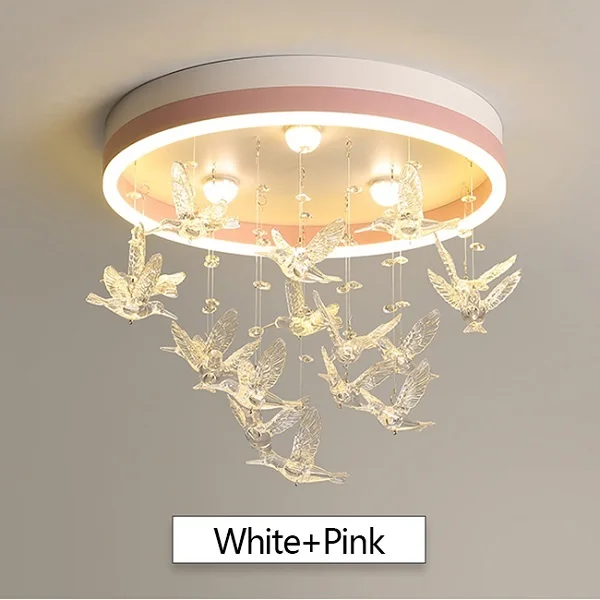 White and Pink Современный светодиодный светильник Hummingbird для столовой, спальни, кабинета, детской комнаты, Розовая/белая/коричневая люстра, люстры - Цвет абажура: White and Pink