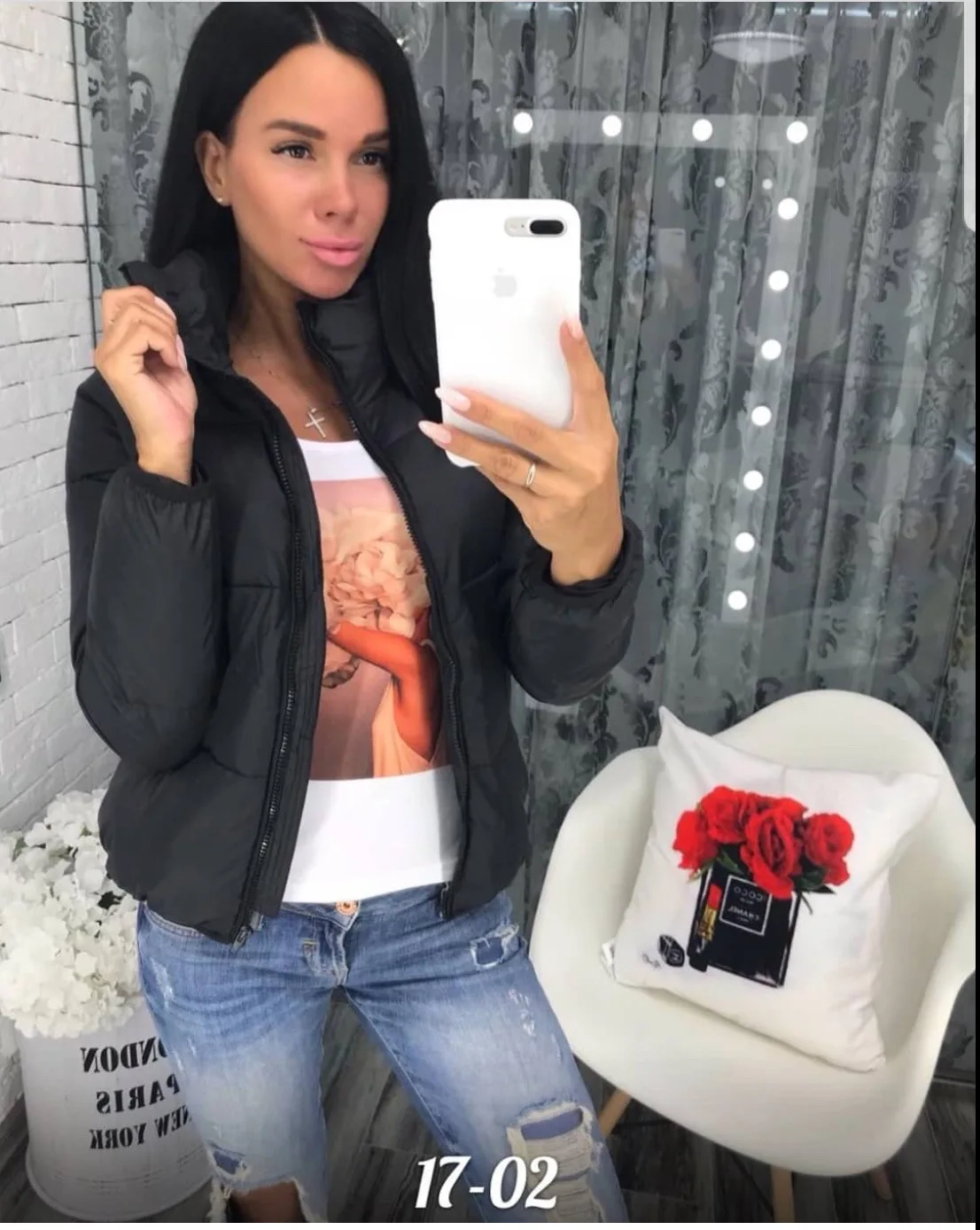 Хлопковое стеганое пальто куртка женская на молнии стоячий воротник короткая