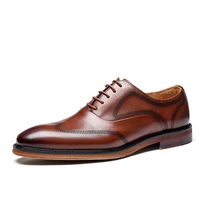 brown genuine leather male shoes pointed toe lace up flats oxford office casual size 37 46