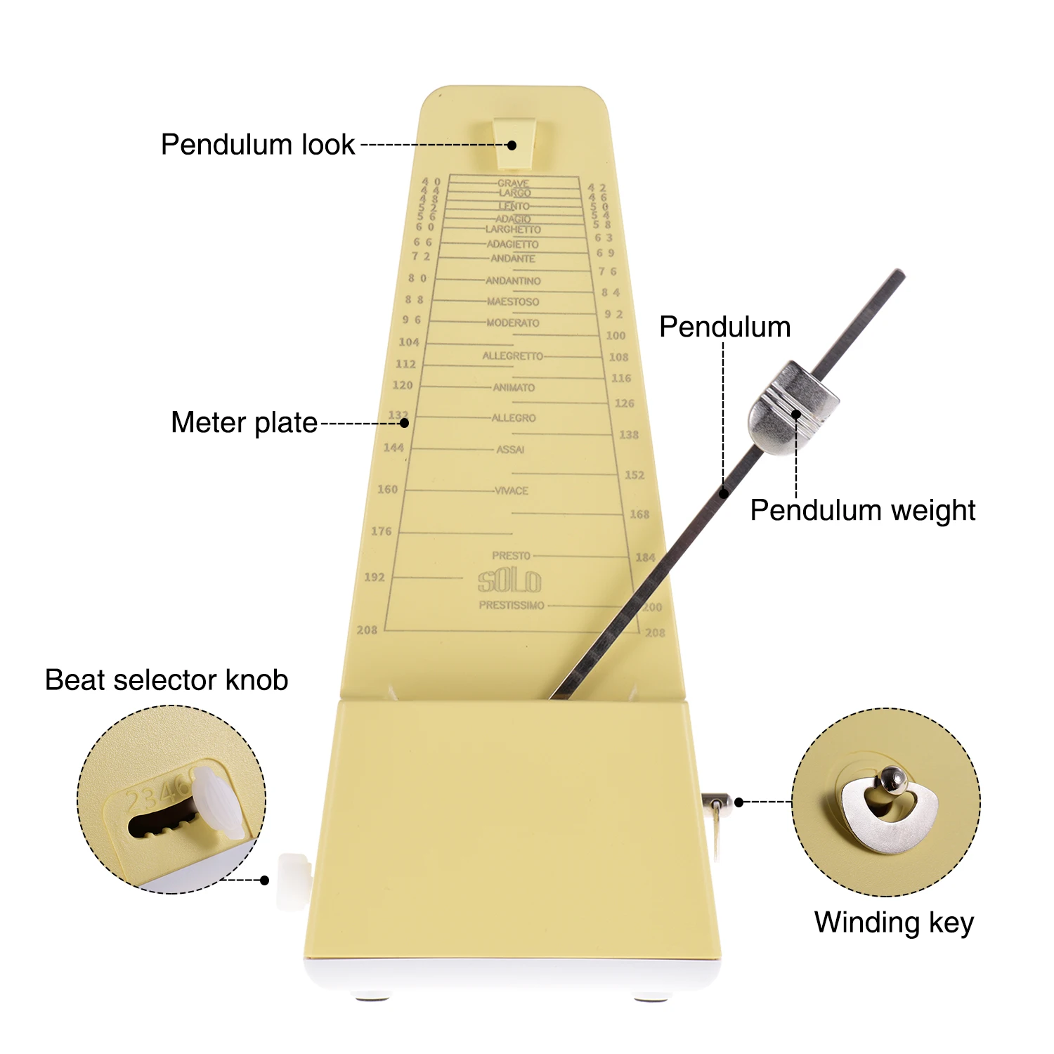 Соло S-320 Универсальный механический метроном ABSMaterial для гитары скрипки пианино