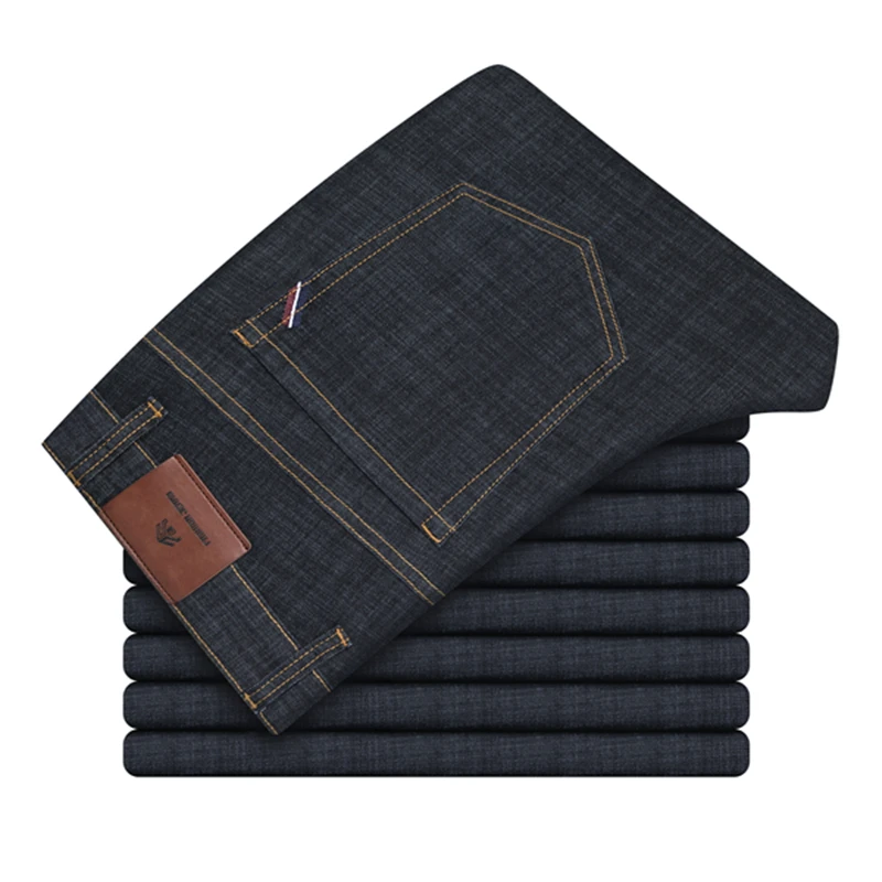 

Джинсы мужские тонкие прямые стрейчевые, деловой Повседневный стиль, свободные штаны из денима, всесезонные, для мужчин среднего возраста