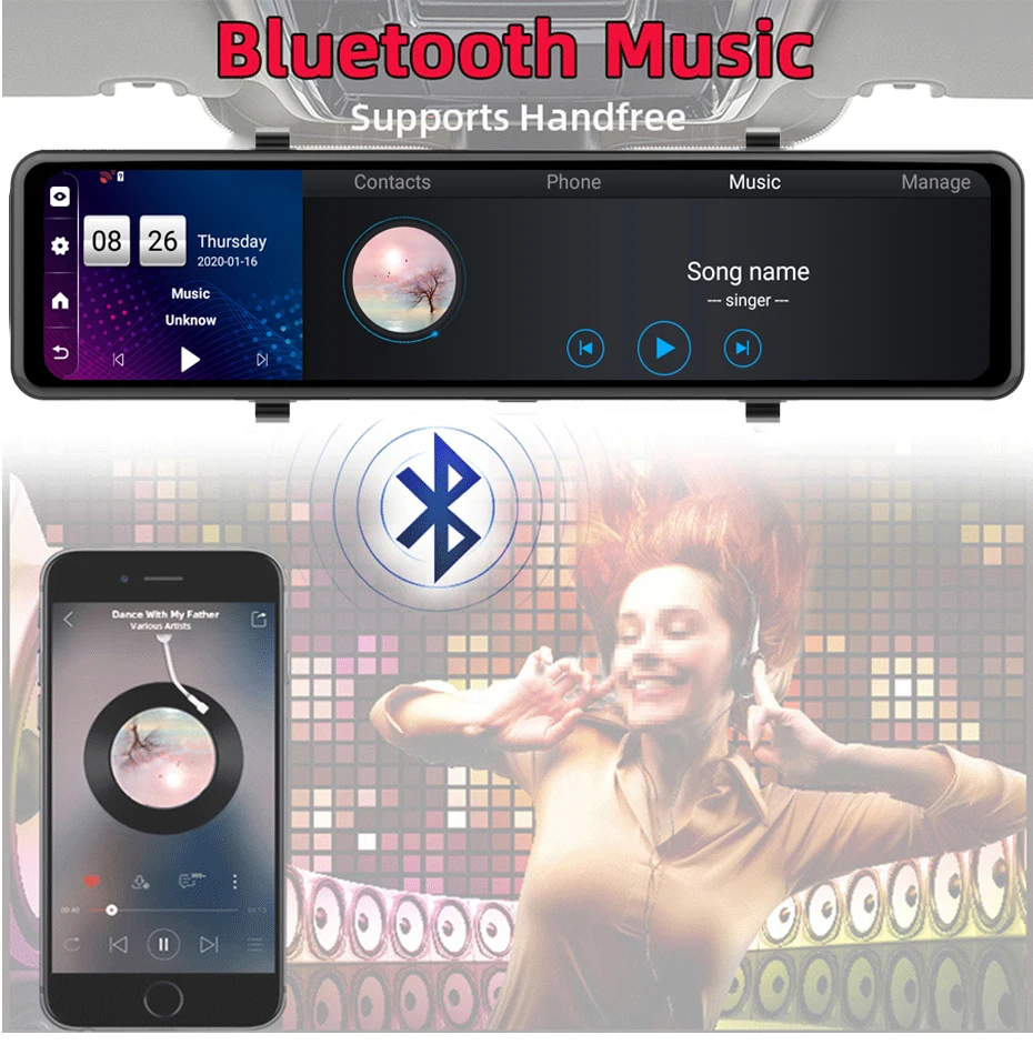 $116.35 Bluavido 12 Inch Car Mirror Android 8.1 DVR Dash Camera 1080P Dual Lens WiFi GPS Navigation ADAS Remote Auto Video Surveillance