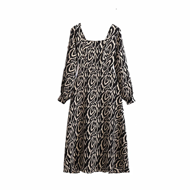 

Leopard Printed Women Long Dress Plus Size Full Sleeve Square Collar Vintage Fashion Dresses Party Female Vestidos Femme 2021