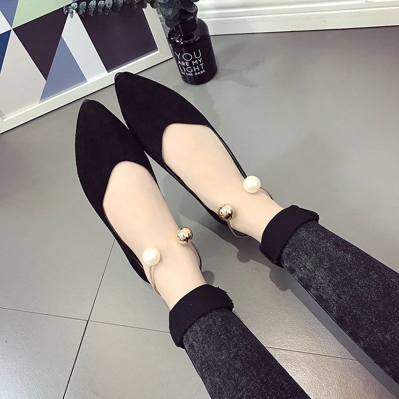 

Женские легкие туфли Vrouwen, модные легкие черные флоковые туфли с острым носком, удобные туфли без застежки