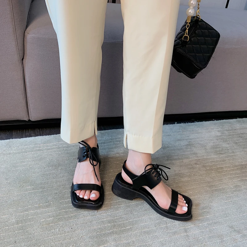 

Girls Sandals Low Heels Gladiator Sandals Green Lace Up Shoes Casual Ladies Footwear Sandals White Black Shoes Sandalias Verano