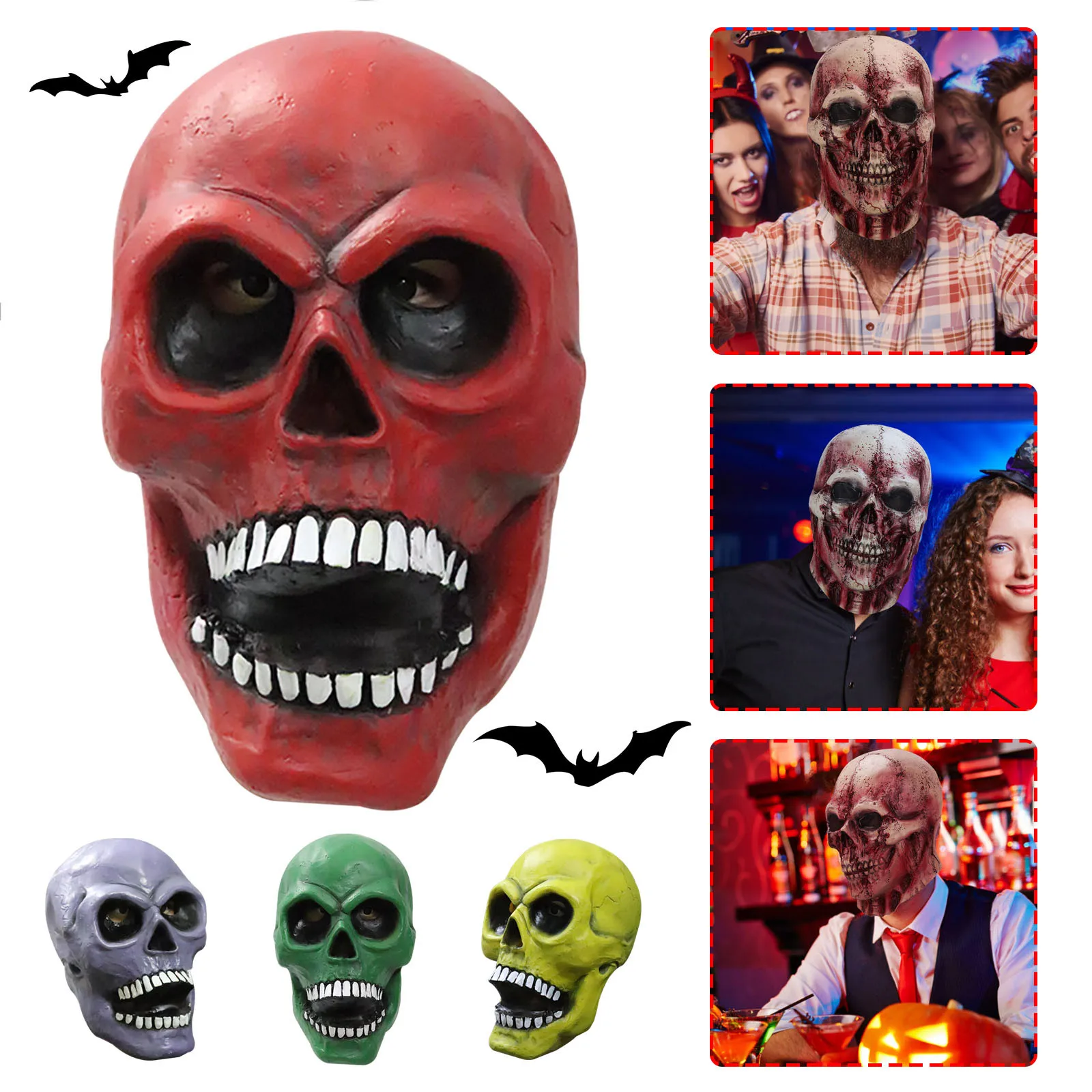 

Horror Skull Mask Scary Red Skull Adult Masquerade Props Halloween Cosplay Costume The Living Dead Goth Helmet Dies Grimace