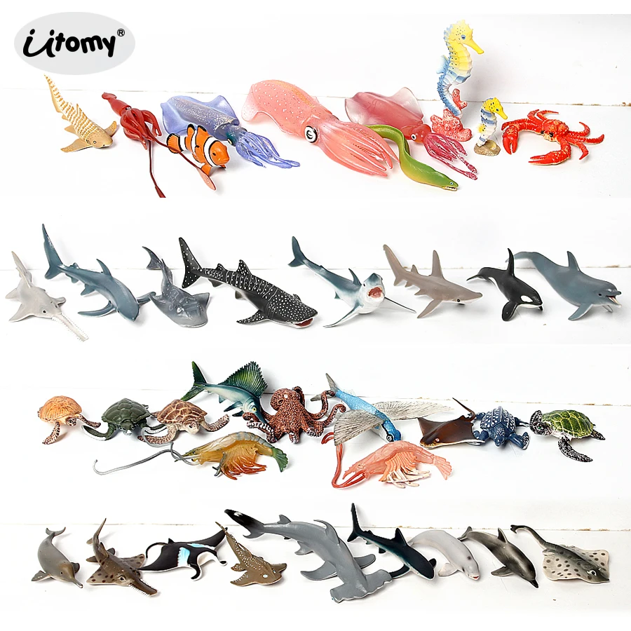 Realistic Sea Animals Figurines Orca Squid Sharks Dolphin Turtle Sailfish octopus Figures Miniature Education Toys Gift for Kids