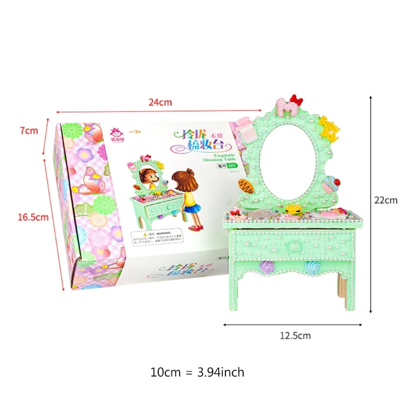 

Kids Baby Handmade Toys 22cm Mini Wooden Dressing Table with Mirror DIY Material Kit Baby Dollhouse Accessories Handmade Crafts