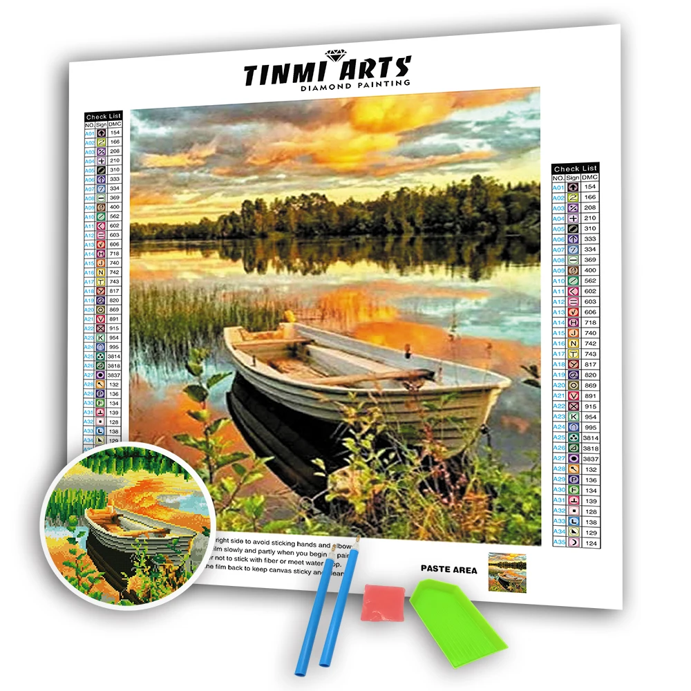 

Handwork 5D DIY Diamond Painting Kit Full Round AB Drills Boat and Sea Pattern Cross Stitch Embroidery Kit Art Gift Home Decor