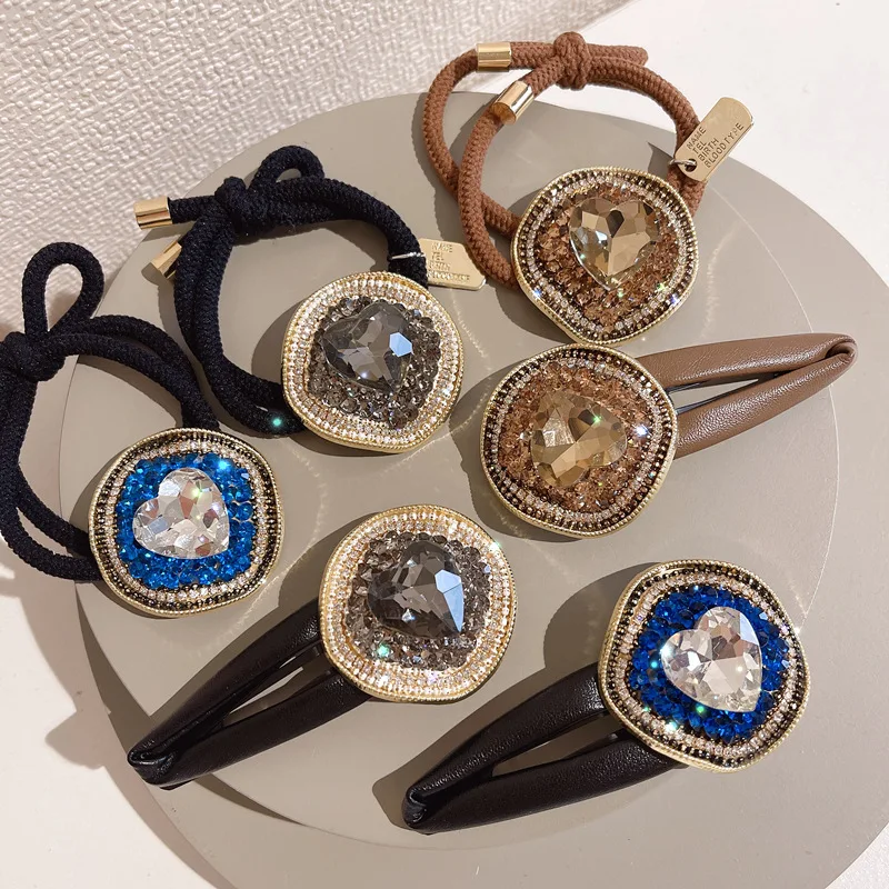 

Rhinestone Hair Tie Clip for Women Girl Heart Elastic Bands Rubber Korean Cute Accessories Handmade Wholesale