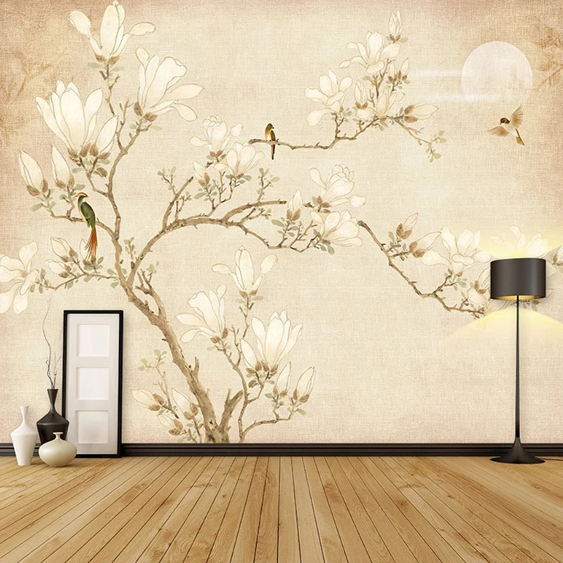 

Настенные 3D-обои на заказ в китайском стиле, винтажные, с изображением магнолии, дерева, цветка, фрески для гостиной, ТВ, спальни