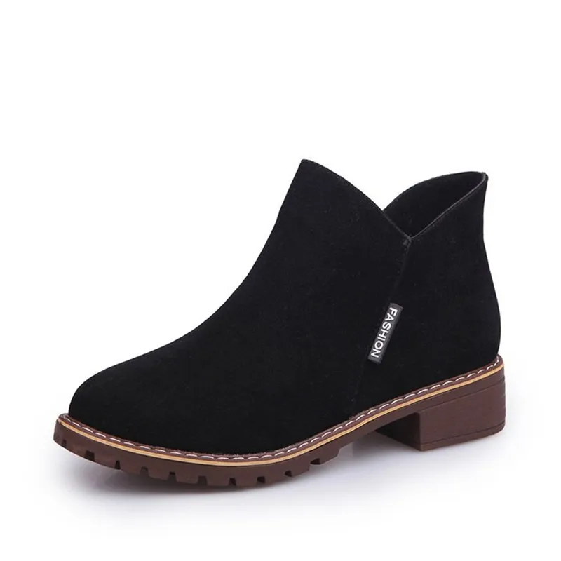 Black Suede Новые модные ботинки; женские ботинки; сезон осень-зима; классические зимние ботильоны из флока на молнии; зимняя женская обувь из замши с теплым мехом и плюшем в стиле ретро - Цвет: Black Suede