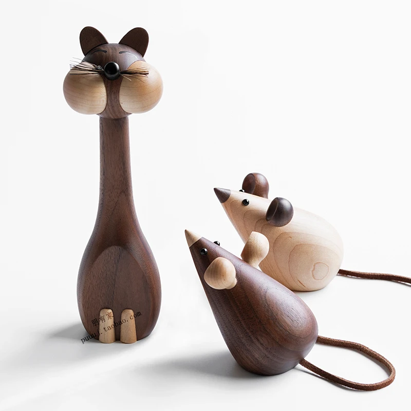 Деревянные фигурки кошек и мышей для поделок декоративные детской комнаты