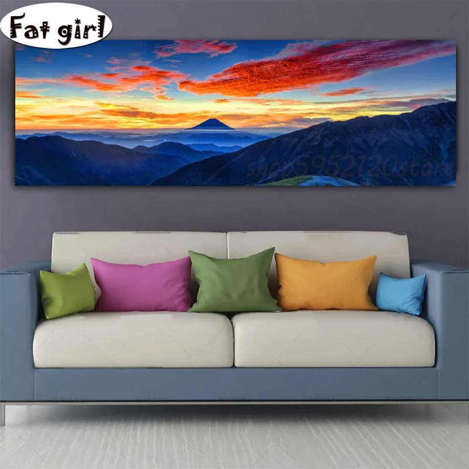 Алмазная 5D картина большого размера вышивка огненное облако и холм мозаика