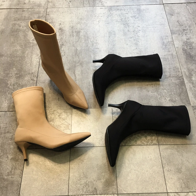 Bootee/ г.; женские сапоги; чулки; Брендовая женская обувь; ботинки на шнуровке; дамские носки; модные резиновые сапоги на высоком каблуке с острым носком; сезон осень-зима