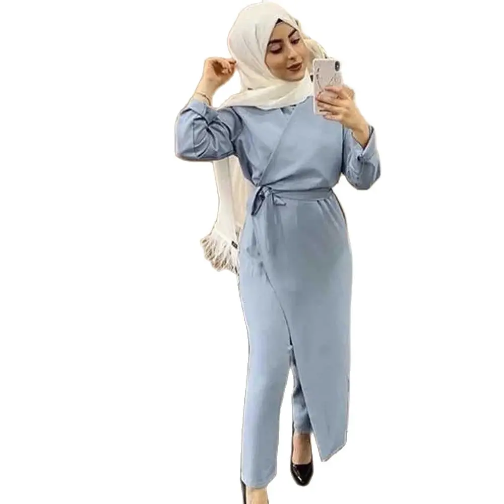 

2021 Summer New Ladies Robe Satin Abaya Dubai Muslim Fashion Jumpsuit Dress Turkish Islamic Clothing African Women's Clothing