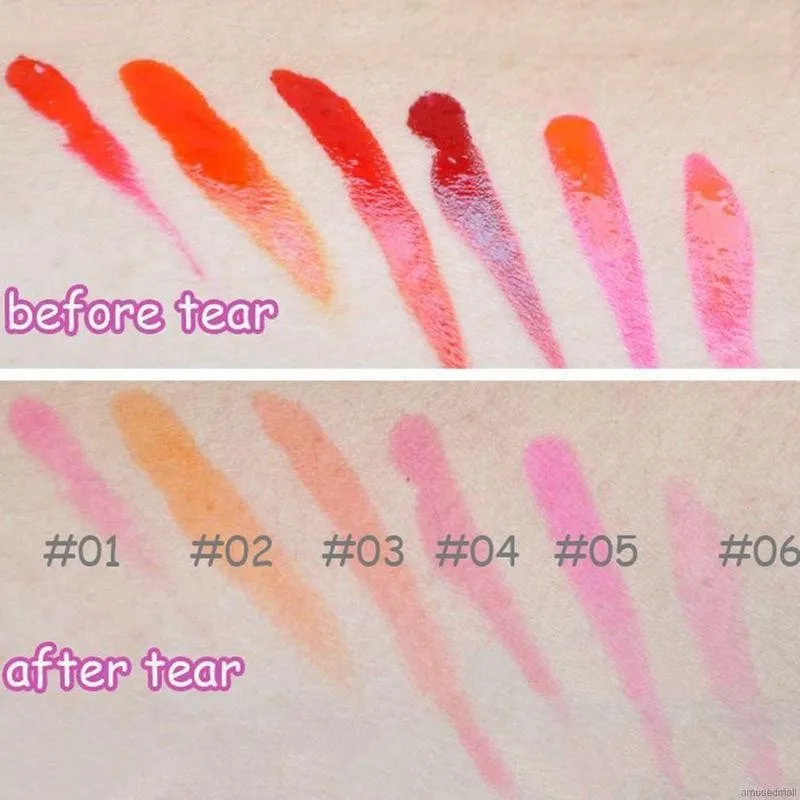 

6 Colors Moisturizing Lips Red Lip Gloss Waterproof Lip Gloss Stick Tear Lipstick Makeup Lip Tint Liquid Off Long Lasting B6K6