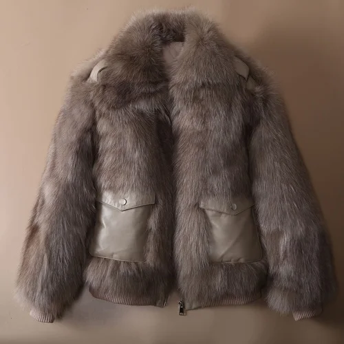 brown OFTBUY зимняя куртка женская повседневная куртка из натурального меха Толстая теплая уличная верхняя одежда из натурального Лисьего меха корейская модная одежда с карманами - Цвет: brown