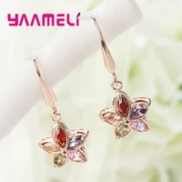 korean fashion flower drop rhinestone earring for woman girls crystal earring gold color floral piercing jewelry ear accessories