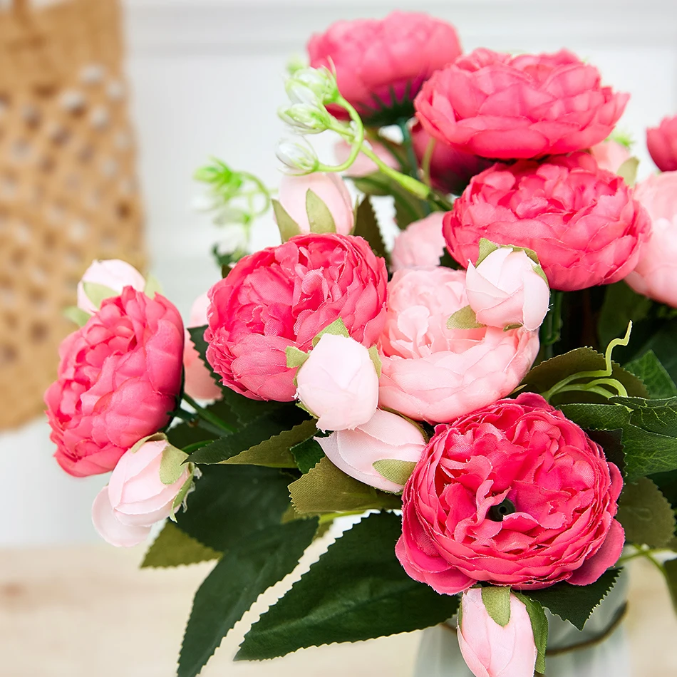 5 голов/букет искусственные цветы шелковые розы 4 маленьких бутона имитация