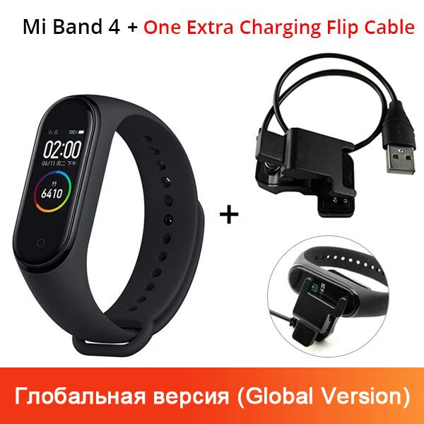 Xiaomi mi-браслет 4 смарт-браслет 3 AMOLED цветной экран mi Band 4 пульсометр фитнес Bluetooth Спорт 50 атм водонепроницаемый смарт-браслет - Цвет: AddChargingFlipCable