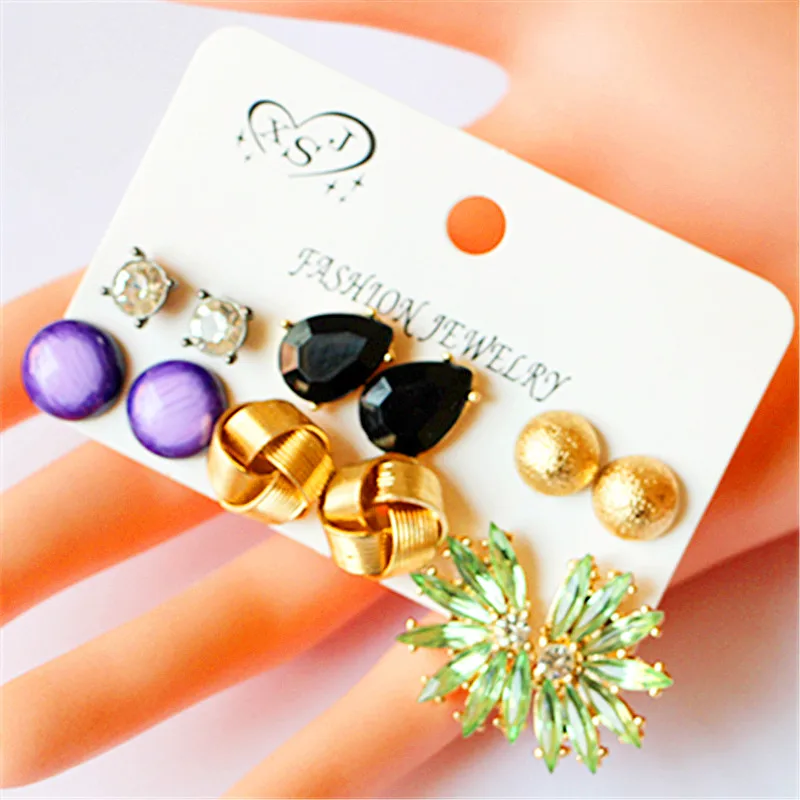New fashion women jewelry wholesale girl party ear studs black/pink/white pretty 6 pairs /set earrings gift agent shipping | Украшения и