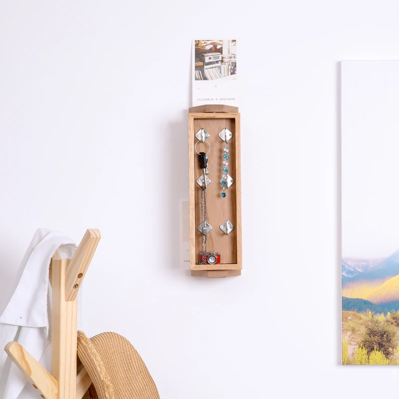 

Retro solid wood wall hook creative wall hanging rack porch decoration rotatable with mirror key box coat hook shelves LB62220