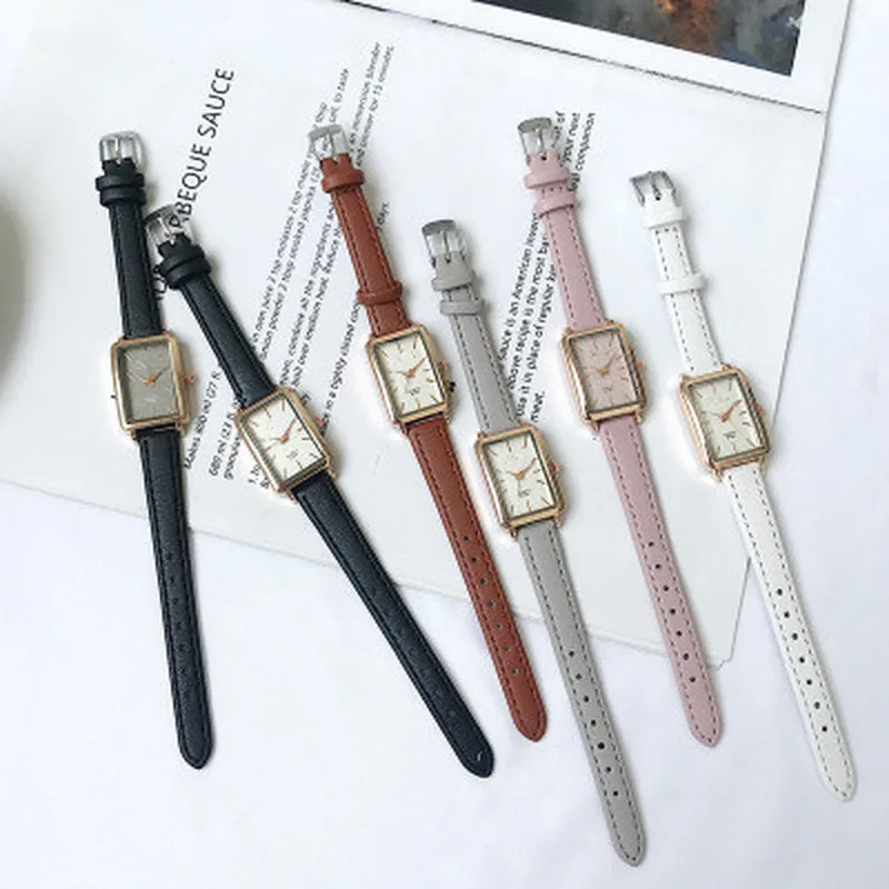 

Elegant Simple Rectangle Ladies Watch Brown Quartz Clock 2020 Women's Fashion Casual Retro Leather Watches Female Wristwatches